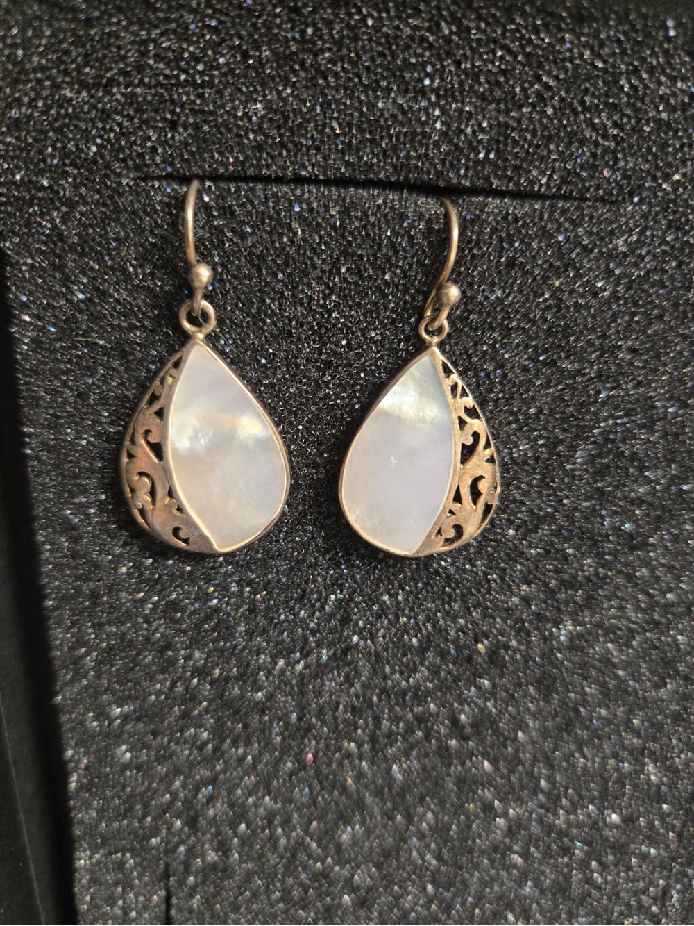 Teardrop Filigree Dangle Earrings - White